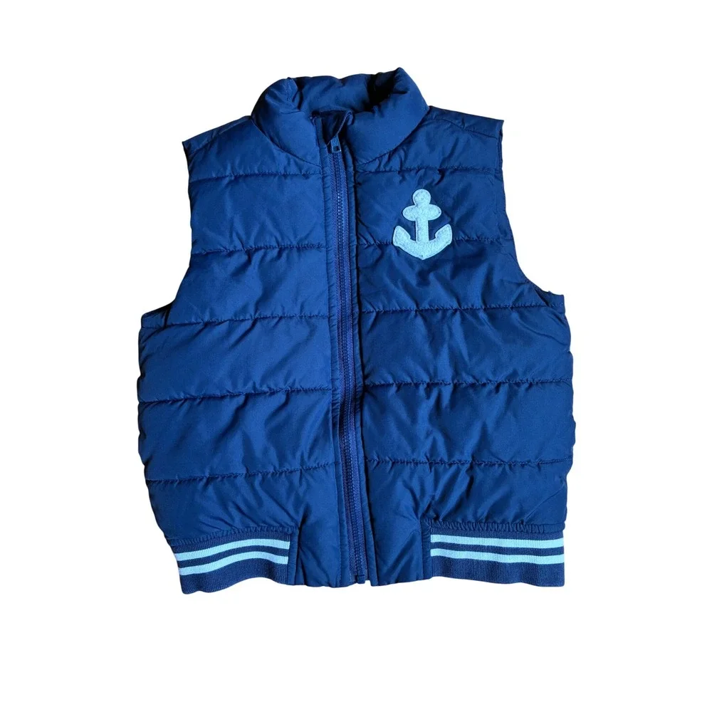 Janie and Jack Boys Navy Blue Anchor Puffer Vest Size 3 to 4 Nautical Preppy